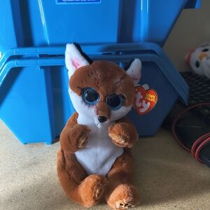 Ty Beanie Babies Brown and White Fox with Blue Eyes